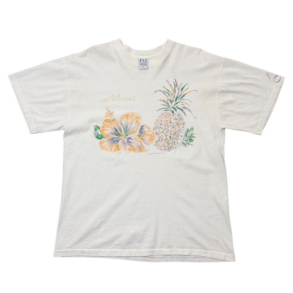 Vintage 90s Maui Hawaii Pineapple Hibiscus Hyatt Regency Graphic Tourism T-shirt